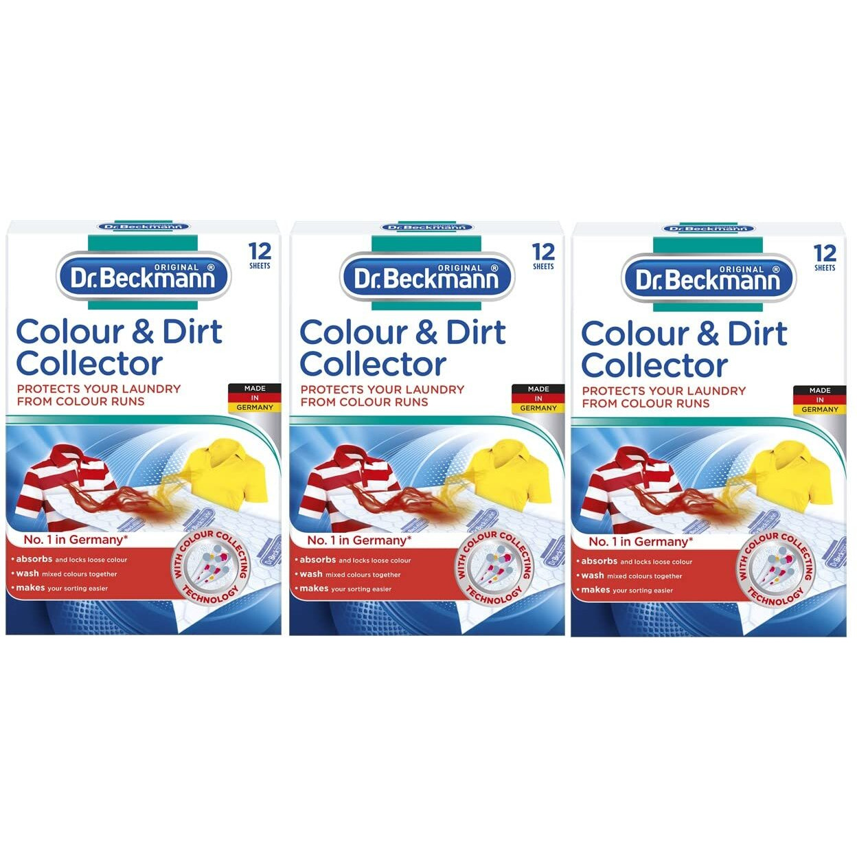 Dr Beckmann Colour & Dirt Collector Advanced, 12 Sheets | For Long Lasting Colour Protection Of Laundry | With Microfibre 36 Sheets - 3X12 Colour Catcher Sheets For Washing Machine, Pack Of 36