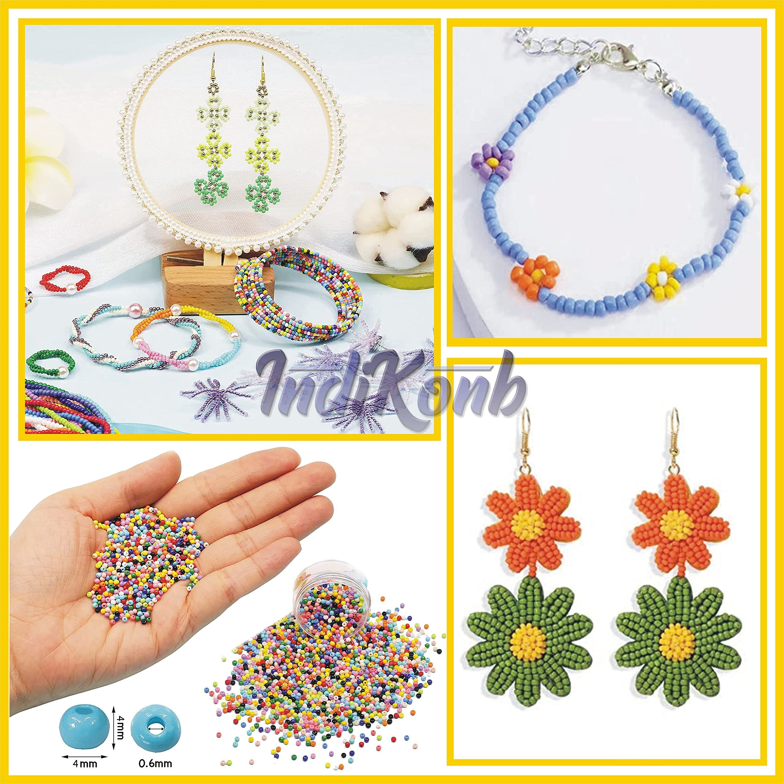 Indikonb 3000 Pc - Opaque Seed Beads 6/0 4 Mm For Jewellery Making Material For Earring, Necklace, Bracelet Jewelry Making Set For Girls And Women - Opaque And Neon Small Multicolor Seed Beads