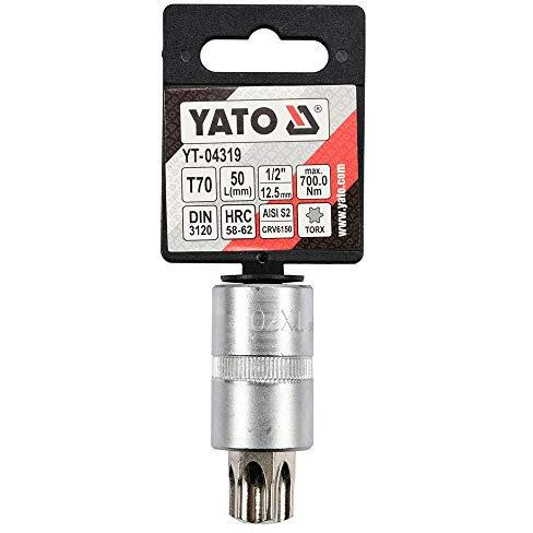 Yato T70 Socket Bit, 1/2 Inch Drive, Chrome-Plated Cap, Suitable For Torx T70 Fasteners, Industrial Tool