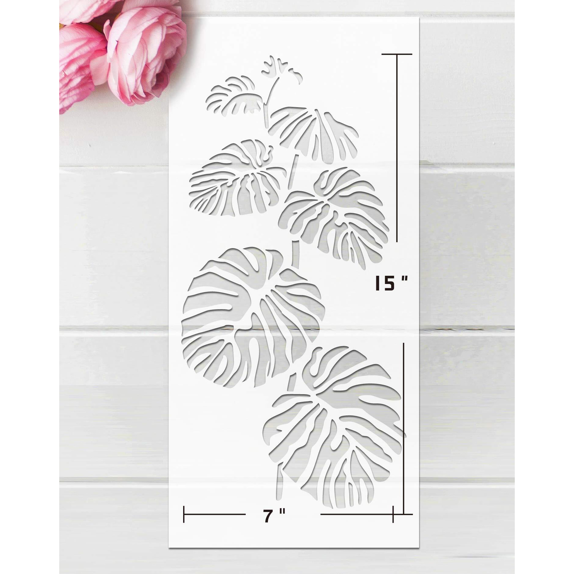G Gss Designs Wall Art Green Leaf Painting Wall Stencil (3 Pack)-Plants Stencils For Painting On Wall Canvas Furniture Floor Fabric(8X17Inch)-Reusable Stencils Template For Artwork Painting (Sl-080)