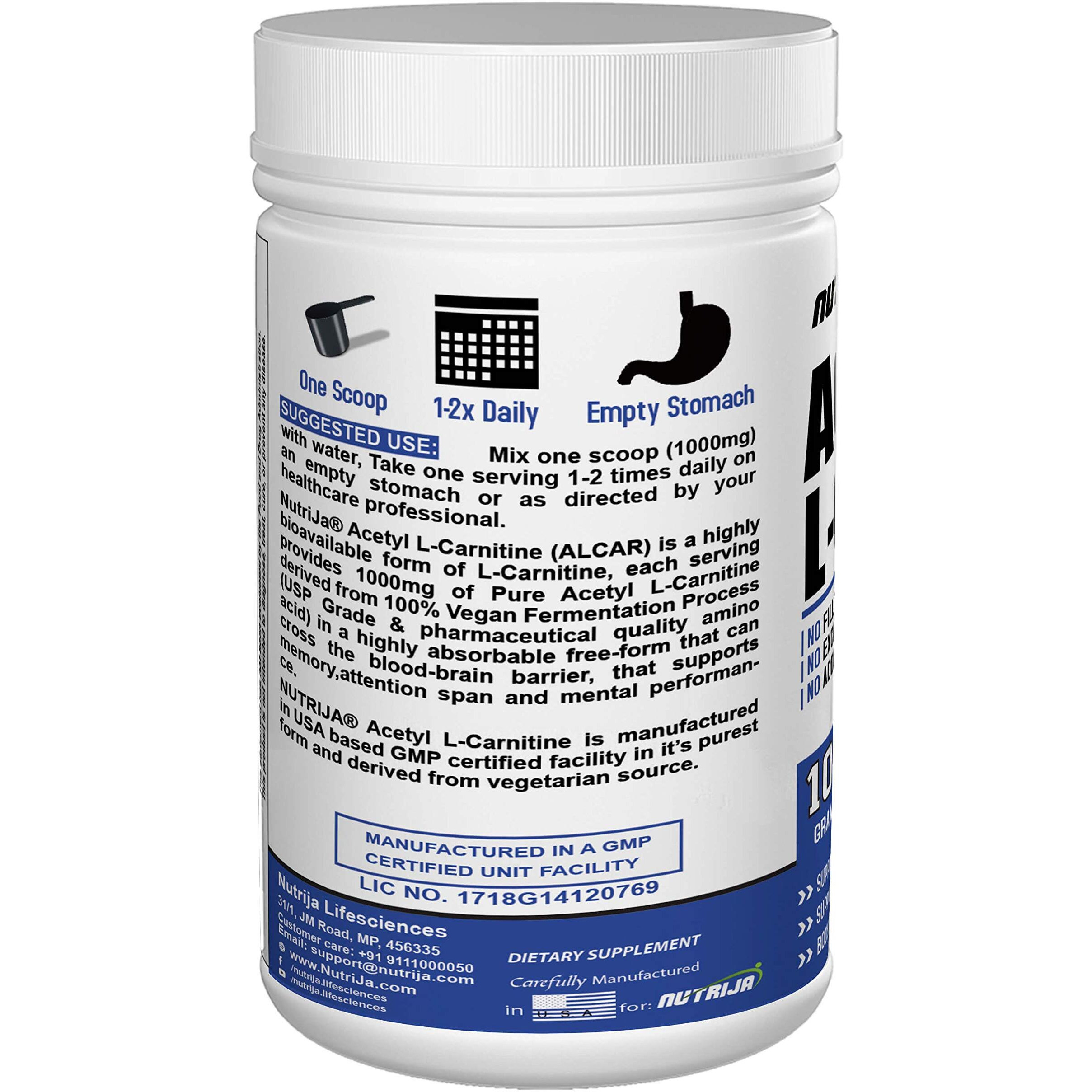 Nutrija Acetyl L-Carnitine (Alcar) | Weight Management And Quick Recovery - (100 Grams)