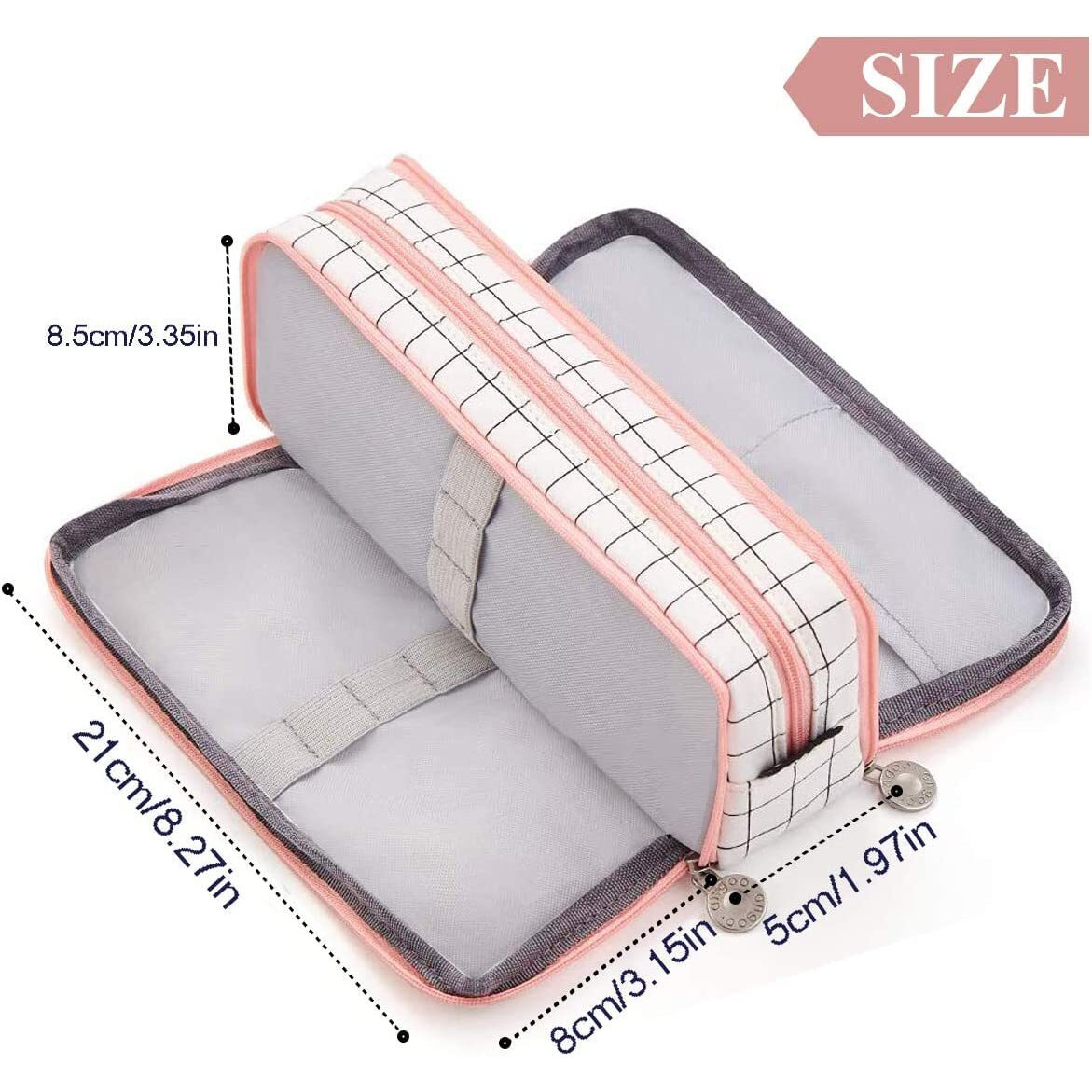 Finemoe Canvas Large Capacity Pencil Box For Girls&Boys,3 Compartments Pen&Pencil Pouches,Aesthetic Stationery Pouch For School Kids College Students,Cute Stationary Gift For Children (Plaide White)