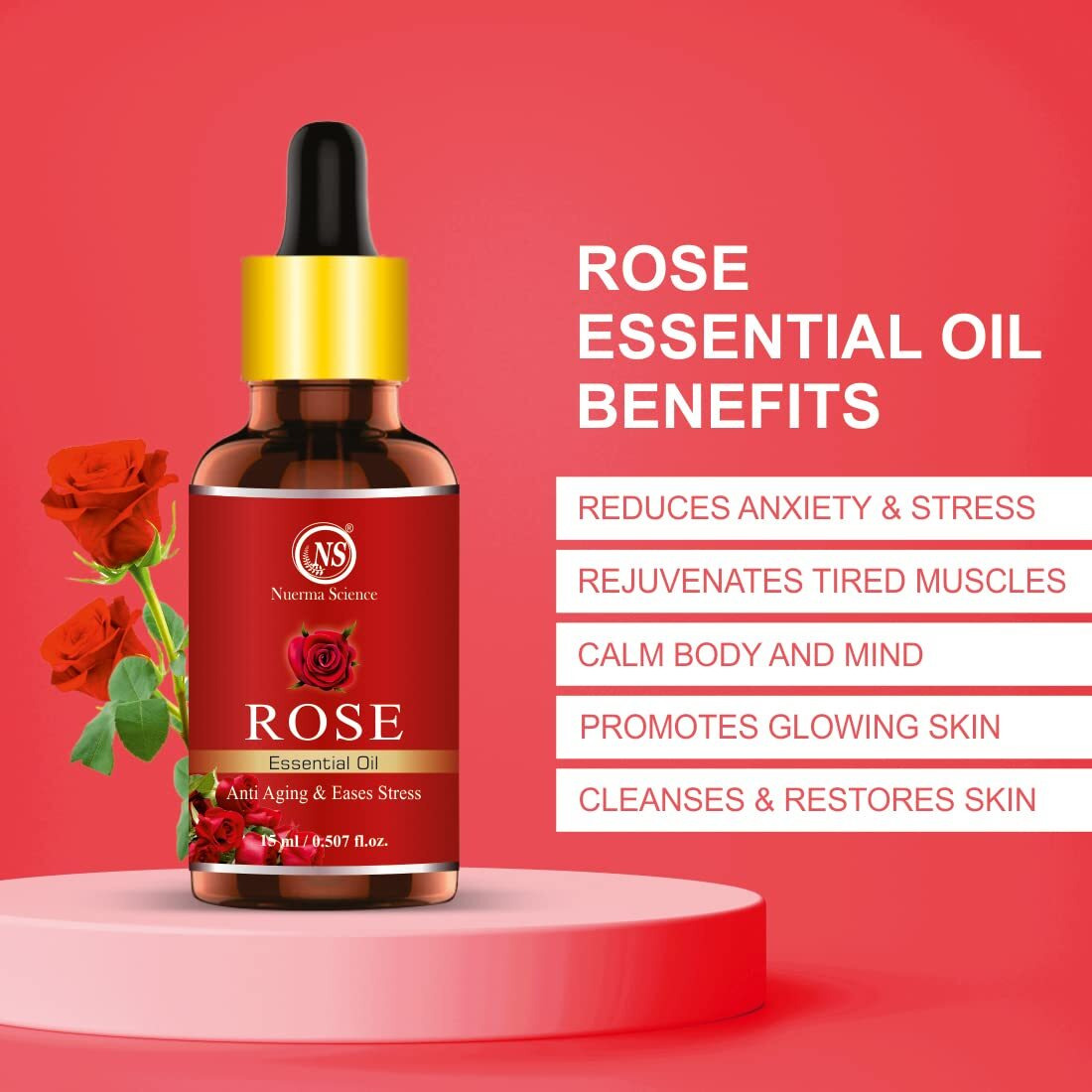 Nuerma Science Rose Essential Oil For Anti Stress, Skin Glow, Aromatheraphy (15 Ml)