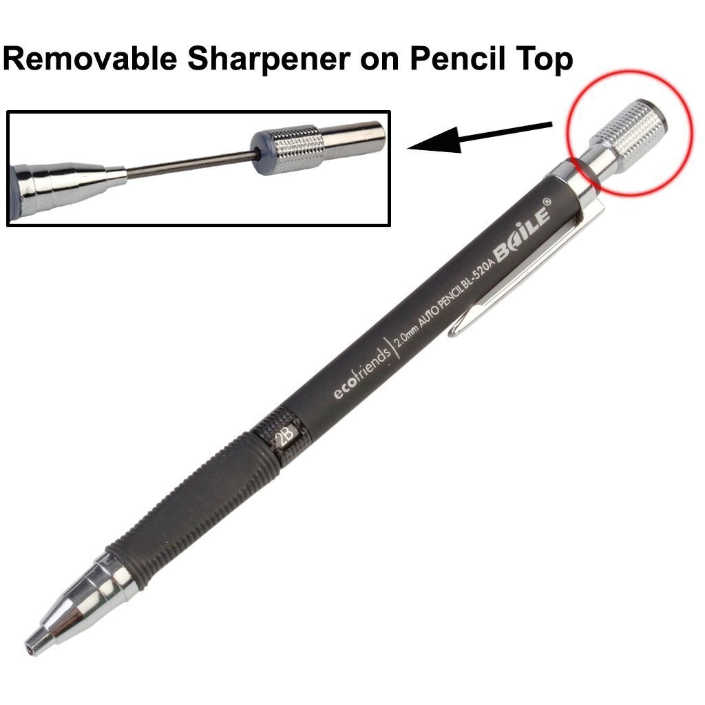 Baile 2.0Mm Mechanical Auto Pencil + Lead Box (5 Leads) - Body Color Black