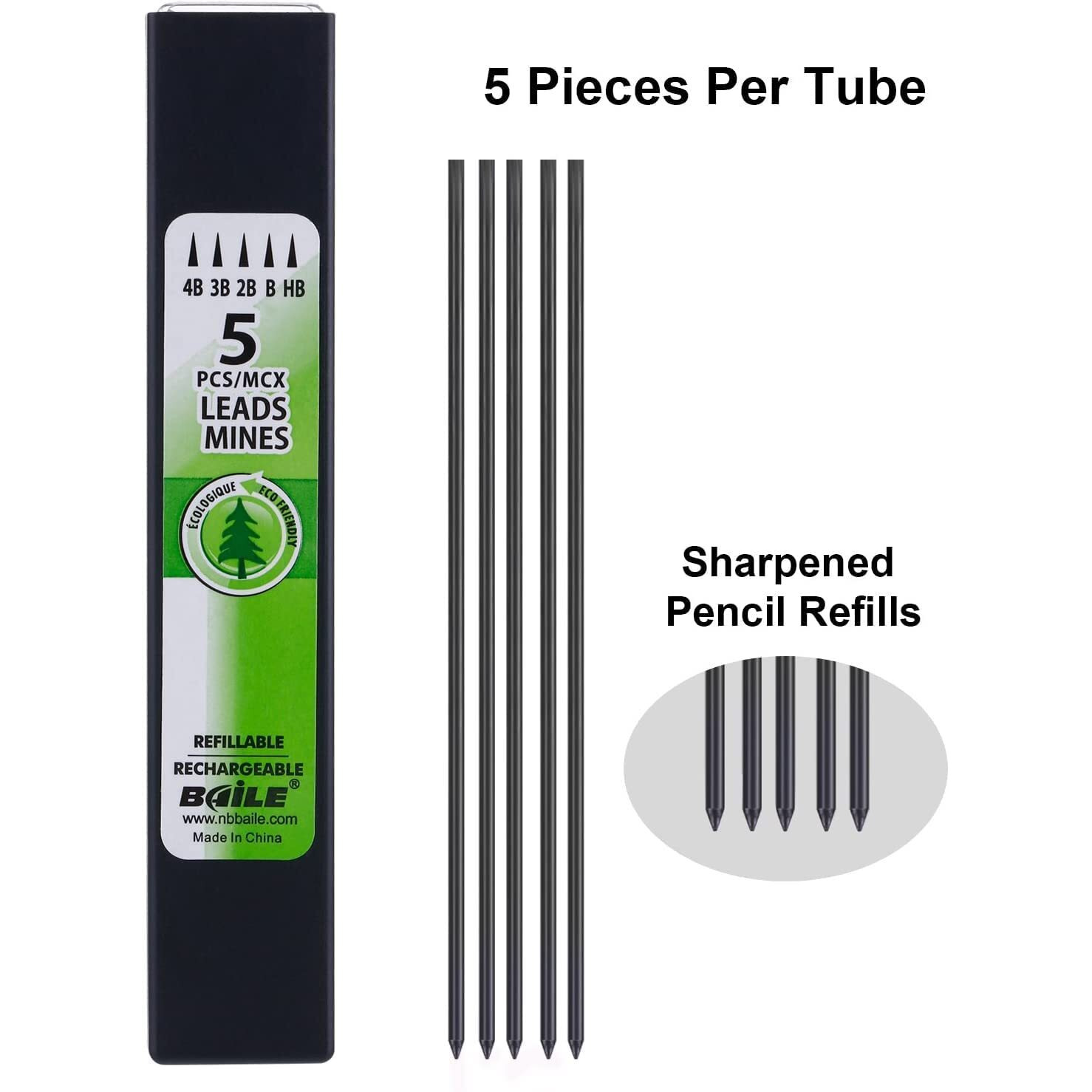 Baile 2.0Mm Mechanical Auto Pencil + Lead Box (5 Leads) - Body Color Black