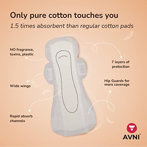 Avni Natural Cotton Sanitary Pads (L, Pack Of 12) + Paper Disposal Bags (Medium To Heavy Flow)