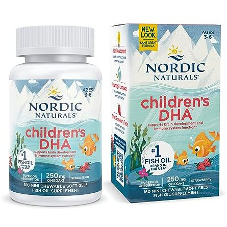 Nordic Naturals ChildrenS Dha For Omega 3 | Fish Oil For Kids 250Mg From Arctic Cod Liver Oil | Omega 3 Epa & Dha For Kids 3-6 Yrs| Brain Development & Immunity Strawberry Fish Oil 180 Mini Softgels