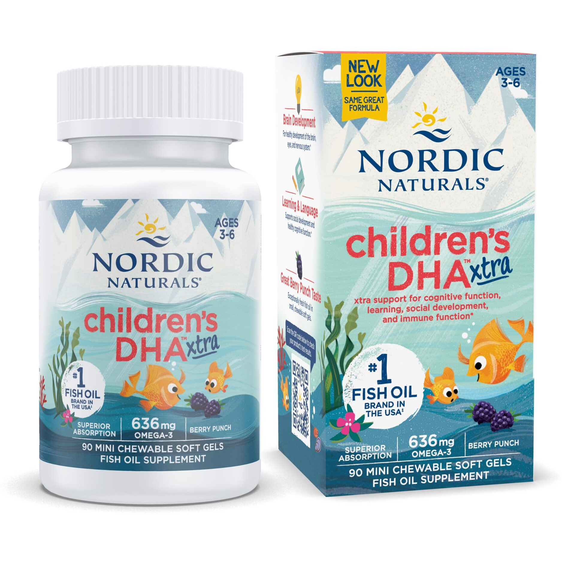 Nordic Naturals Children's Dha Xtra|Fish Oil For Kids 636 Mg Omega 3 Epa & Dha For Kids Supports Brain Development (Age 1-6 Yrs) Berry Punch 90 Fish Oil Gummies -Mini Softgel, 0.06 Grams
