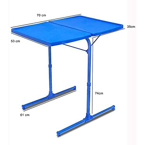 Bi3 Metal Table Dual Top Multipurpose Laptop Study Dinning Portable Table Strong Adjustable Height (Blue, 70 Cm, 53 Cm)