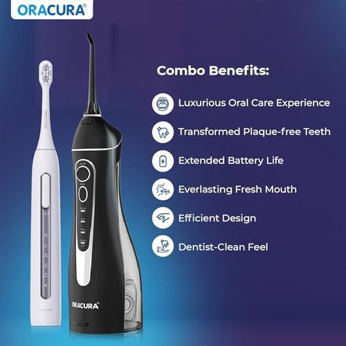 Oracura Daily Pro Combo Oc200 Smart Plus Water Flosser Black & Sb300 Sonic Smart Electric Rechargeable Toothbrush Grey