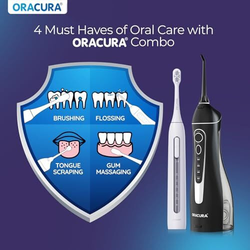 Oracura Daily Pro Combo Oc200 Smart Plus Water Flosser Black & Sb300 Sonic Smart Electric Rechargeable Toothbrush Grey