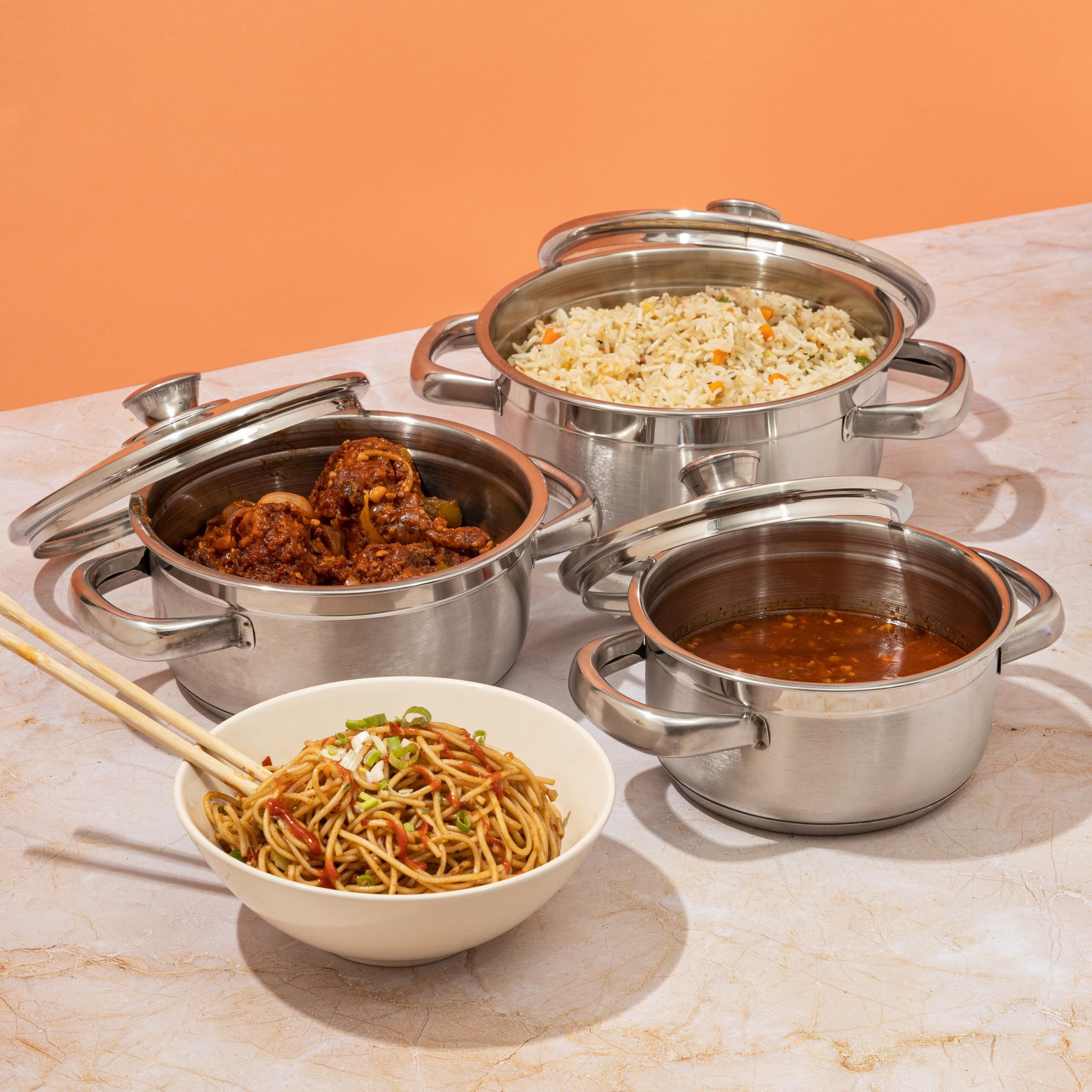 Vinod Bremen Stainless Steel Saucepot Set Of 3 With Glass Lid | 2.5Mm Thick Base | Riveted Sturdy Handle | 2 Year Warranty | Induction And Gas Base - Silver