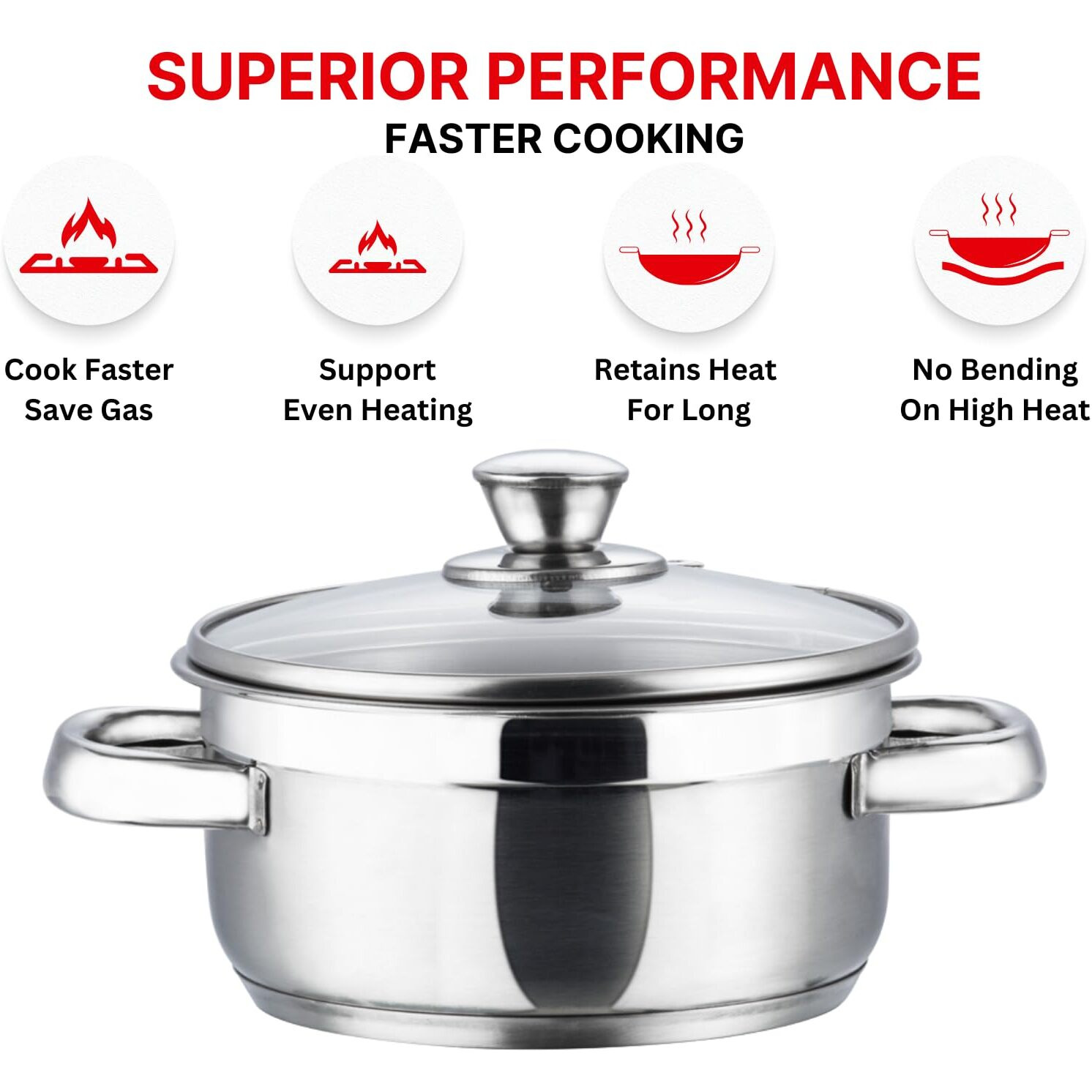 Vinod Bremen Stainless Steel Saucepot Set Of 3 With Glass Lid | 2.5Mm Thick Base | Riveted Sturdy Handle | 2 Year Warranty | Induction And Gas Base - Silver