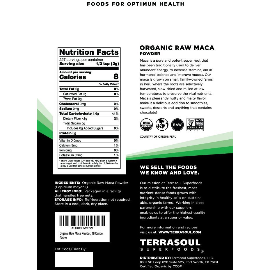 Raw Maca Powder (Organic), 16-Ounce