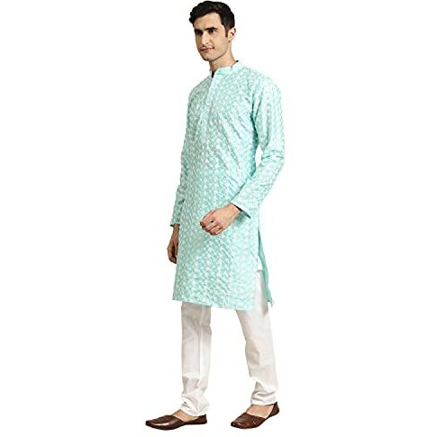 Sojanya (Since 1958, Men's Silk Blend Blue Embroidered Only Kurta, Size 44