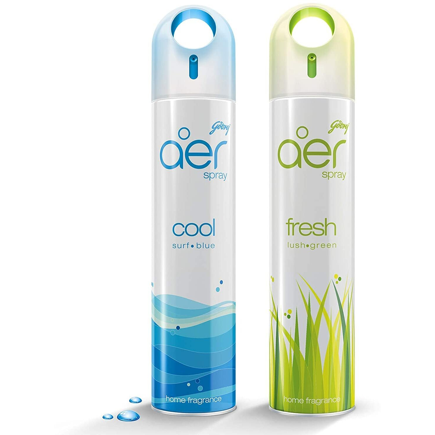 Godrej Aer Spray, Air Freshener For Home & Office - Cool Surf Blue & Fresh Lush Green | Long-Lasting Fragrance | Pack Of 2 (220 Ml Each)