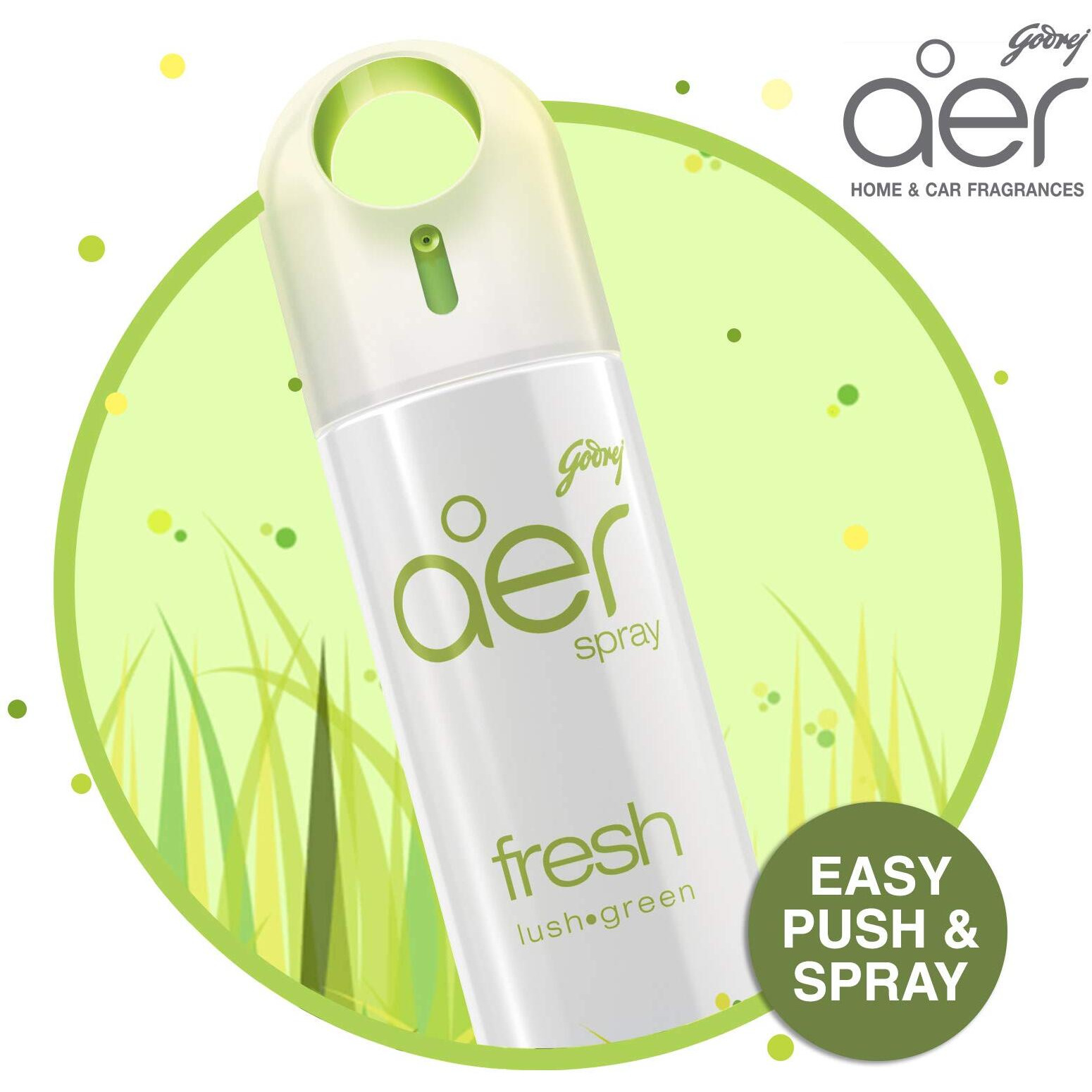 Godrej Aer Spray | Room Freshener For Home & Office - Fresh Lush Green | Pack Of 2 (220 Ml Each)| Long-Lasting Fragrance