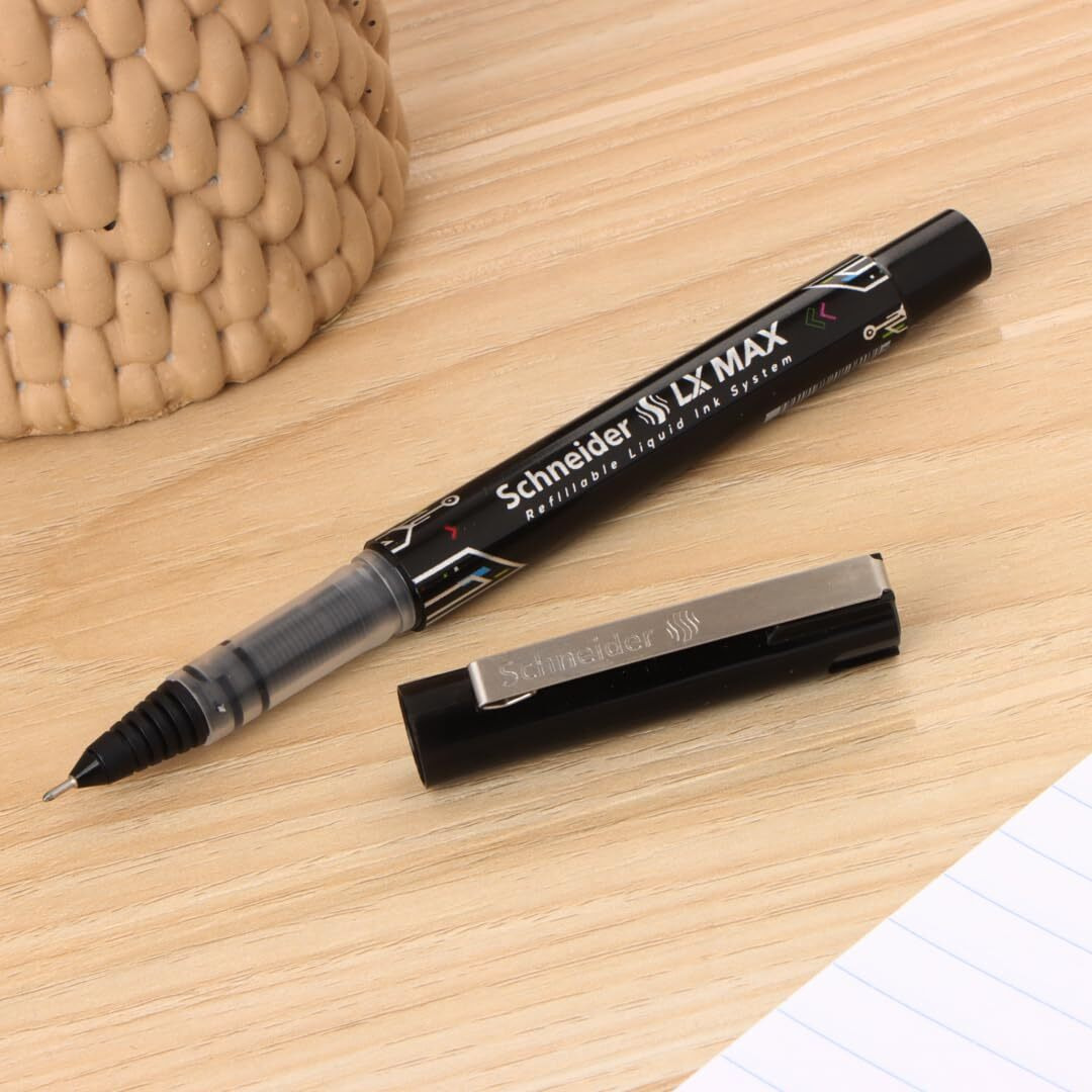 Luxor Schneider Lx Max Roller Ball Pen, Pack Of 2, 1 Blue+ 1 Black, Needle Tip, 0.5Mm, 100% German Technology, 1000+ Mtrs Writing Length, Waterproof Ink, Ideal For Students & Professionals