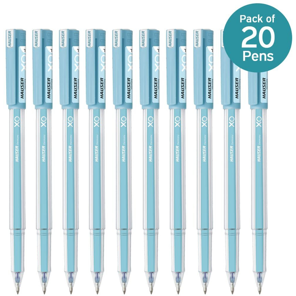Hauser Germany Xo Jumbo Gel Pen Box Pack|0.6 Mm Tip Size|Water Proof Ink For Smooth Flow System|Comfortable Grip With Smudge Free Writing|Smooth,Sturdy&Refillable Pen|Blue Ink,Pack Of 20 Pens