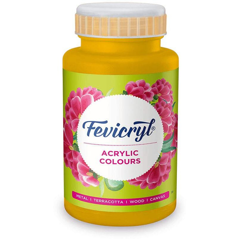 Fevicryl Acrylic Colour Golden Yellow, 500Ml, Art And Craft Paint, Diy Paint, Rich Pigment, Non-Craking Paint For Canvas, Wood, Leather, Earthenware, Metal | Ideal For School Projects, Hobbyists, Artists