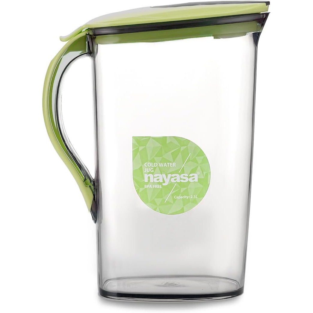 Nayasa Icon Jug- 2100 Ml | Cold Water Jug With Lid | Study Handle | Press Lock Button To Open | Leakproof Lid | Strong & Flat Body | Glass Finish Look | Milk & Juice Beverage Carafes| Green