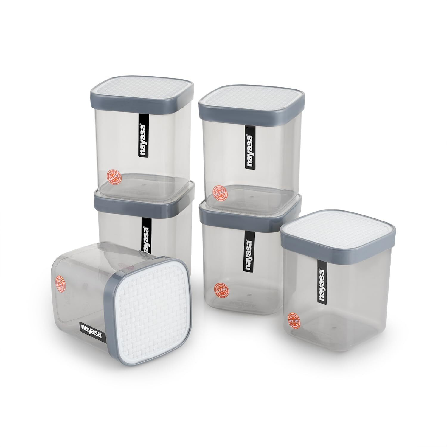 Nayasa Fusion 1000 Ml Bpa Free Food Grade Airtight Kitchen Storage Stackable Containers - Set Of 6 | Grey