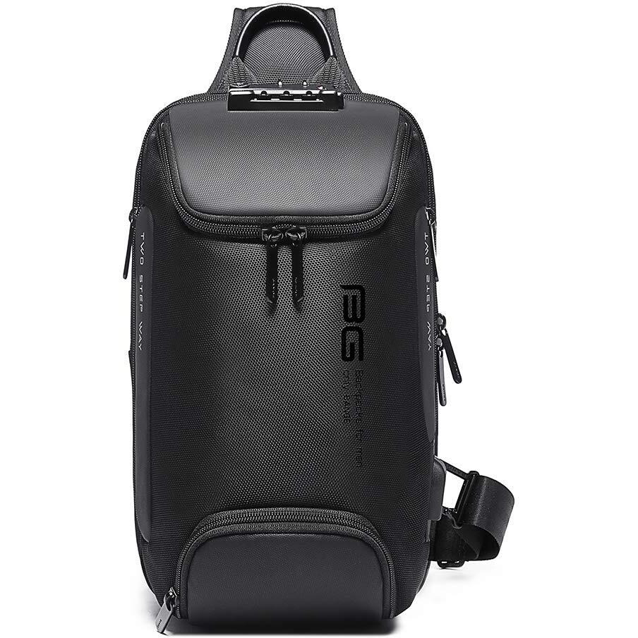 Red Lemon Unisex-Adult Bange Waterproof Anti -Thief Password Zipper Lock Crossbody Bag With Usb Charging Chest Bag Shoulder Bag Sling Bag (Black)
