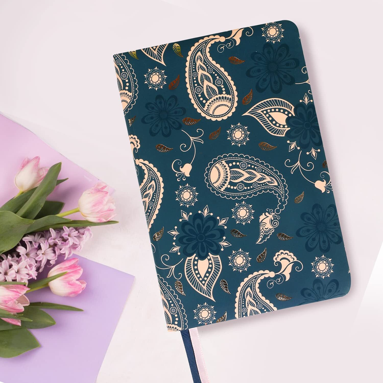 Doodle Hard Bound Notebook Diary With Bookmark - A5 I 160 Ruled Pages I 80 Gsm I Undated (Paisley Pattern)