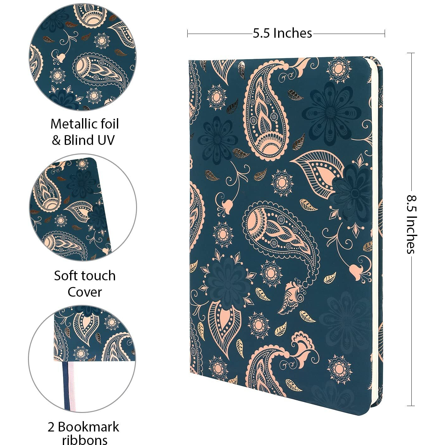 Doodle Hard Bound Notebook Diary With Bookmark - A5 I 160 Ruled Pages I 80 Gsm I Undated (Paisley Pattern)