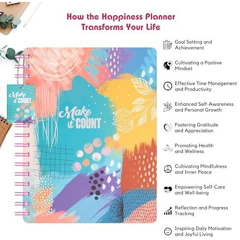 Doodle I The Happiness 2024 Planner Kit I Undated B5 Planner + 250+ Stickers + Bookmarks + Pocket Planner With Premium Gift Box | Tear Away Note Cards & Quote Cards | Activity Pages | To Do Lists I 268 Pages I 80 Gsm I Wiro Bound (Make It Count)