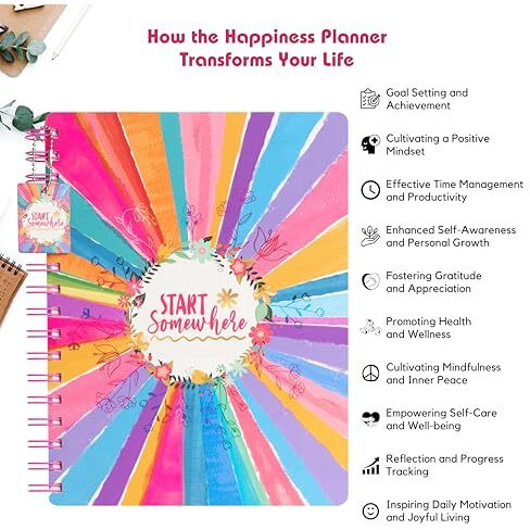 Doodle I The Happiness 2025 Planner Kit I Undated B5 Planner + 250+ Stickers + Bookmarks + Pocket Planner With Premium Gift Box | Tear Away Note Cards & Quote Cards | Activity Pages | To Do Lists I 268 Pages I 80 Gsm I Wiro Bound (Begin Bright)