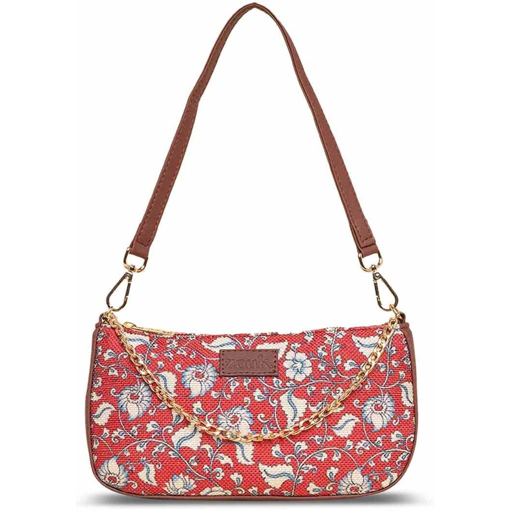 Zouk Motif Printed Women's Handcrafted Vegan Leather Red Casual Mini Shoulder Bag