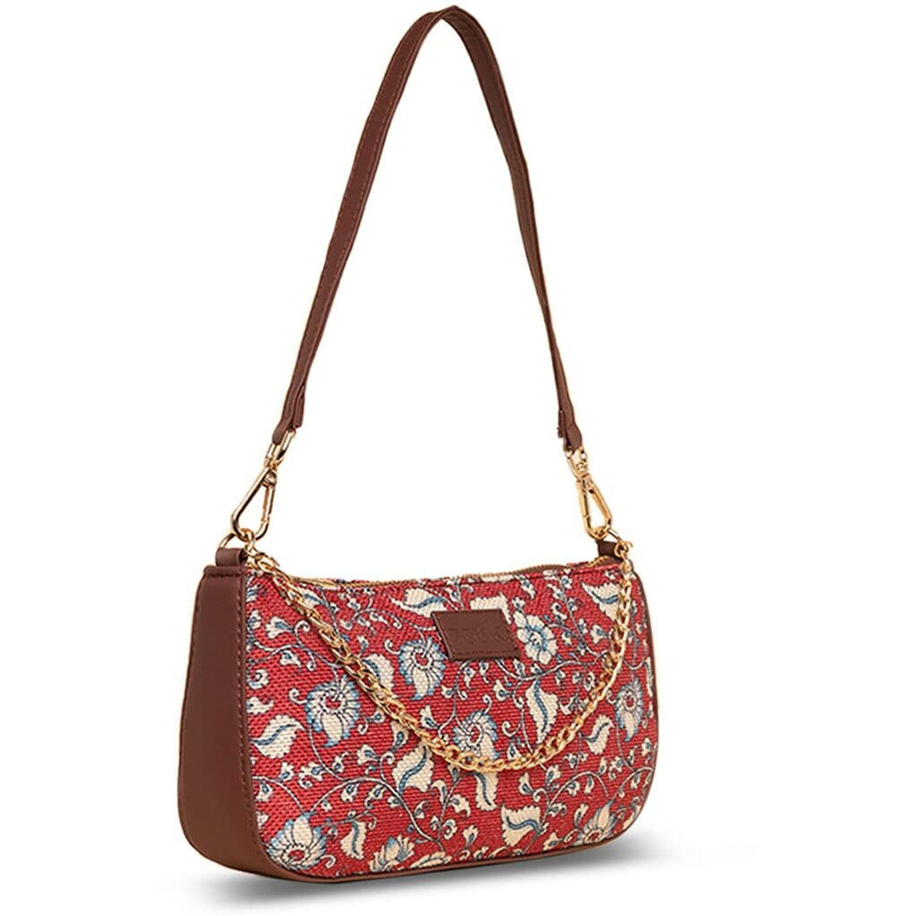 Zouk Motif Printed Women's Handcrafted Vegan Leather Red Casual Mini Shoulder Bag
