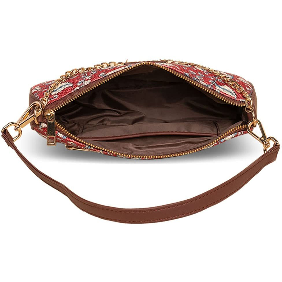 Zouk Motif Printed Women's Handcrafted Vegan Leather Red Casual Mini Shoulder Bag