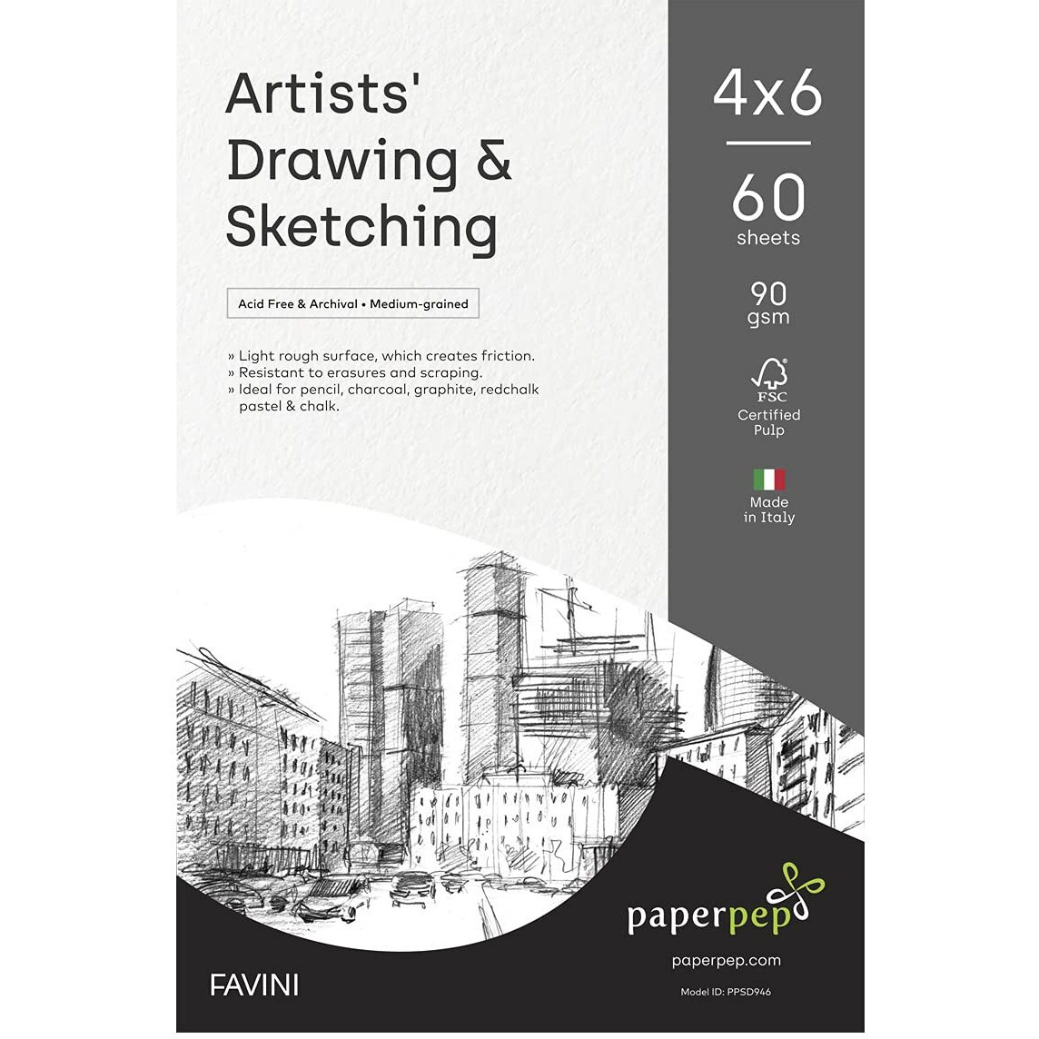 Paperpep Artists' Sketching & Drawing Paper 90Gsm 4&quotX6" Pack Of 60 For Sketching & Drawing With Pencil, Charcoal, Graphite, Redchalk Pastel, Chalk, Oil Pastel & Wax Crayon For Artists' & Amateurs