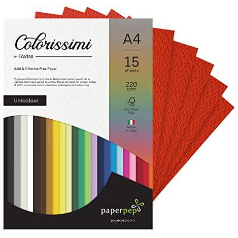 Paper Pep Colorissimi Card Stock 220Gsm A4 Scarlatto (Red) Unicolor Pack Of 15 Sheets