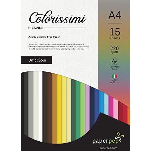 Paper Pep Colorissimi Card Stock 220Gsm A4 Scarlatto (Red) Unicolor Pack Of 15 Sheets