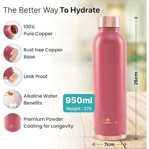 The Better Home Copper Water Bottle | Copper Water Bottle 1+ Litre | With Anti Oxidant Properities | Provides Health Benefits | Pure Tamba | Maroon