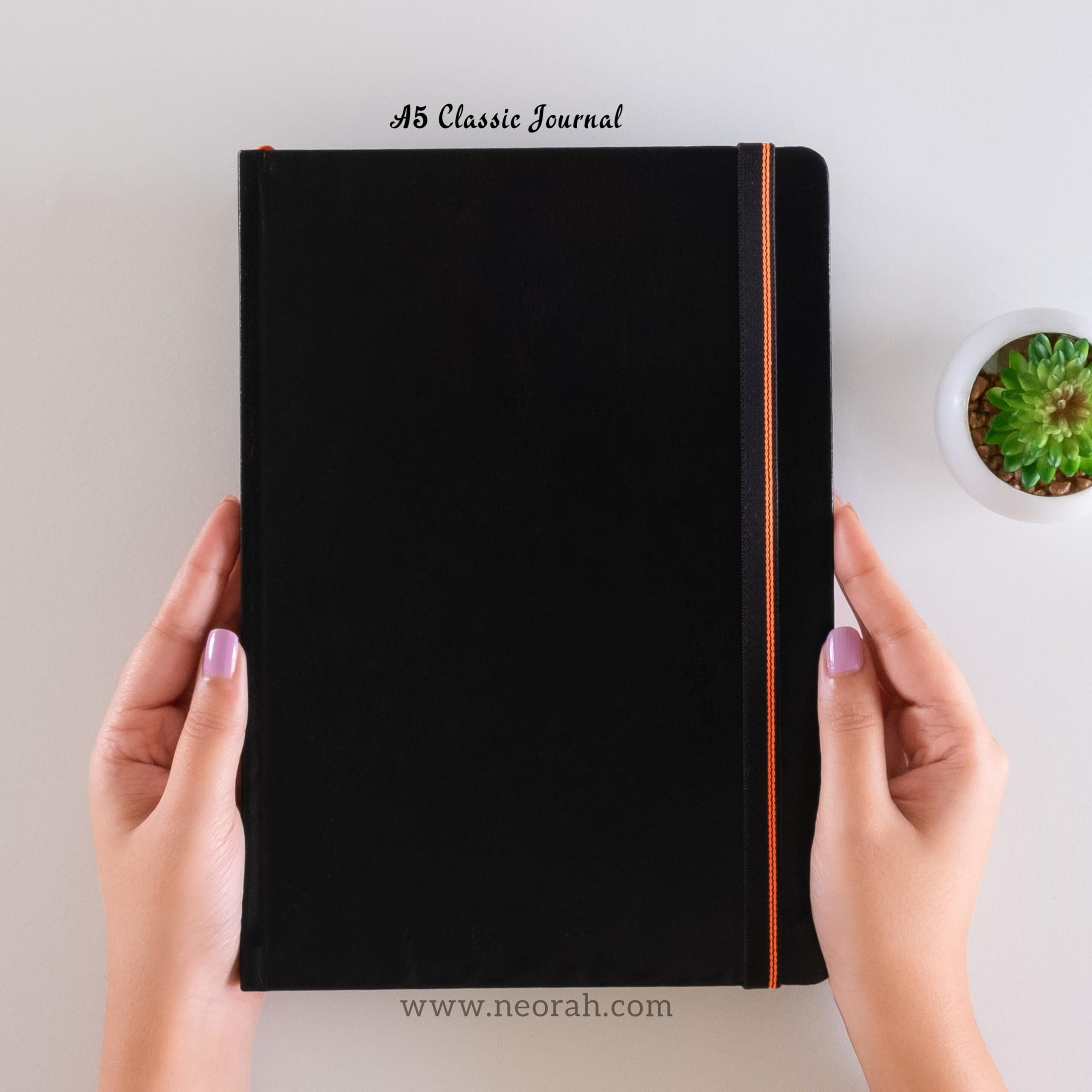 NeorahA5 Dot Grid Classic Notebook -110 Gsm (210X148Mm)-Hardcover Dotted Journal| Include Silk Book Marks |Backpocket |Sticker Label |Office Notebook Journal 160Pages|Completely Handmade (Black)