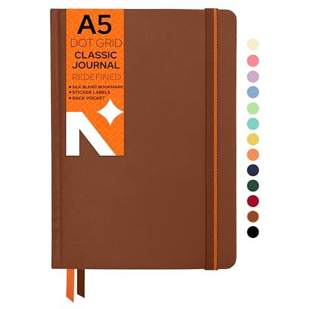 Neorah A5 Dot Grid Notebook -110 Gsm (210X148Mm)-A5 Notebook Hardcover|Sticker Label|Includes Silk Book Marks | Backpocket |Journal Box- Notebook For Office Work 160Pages |Completely Handmade (Brown)