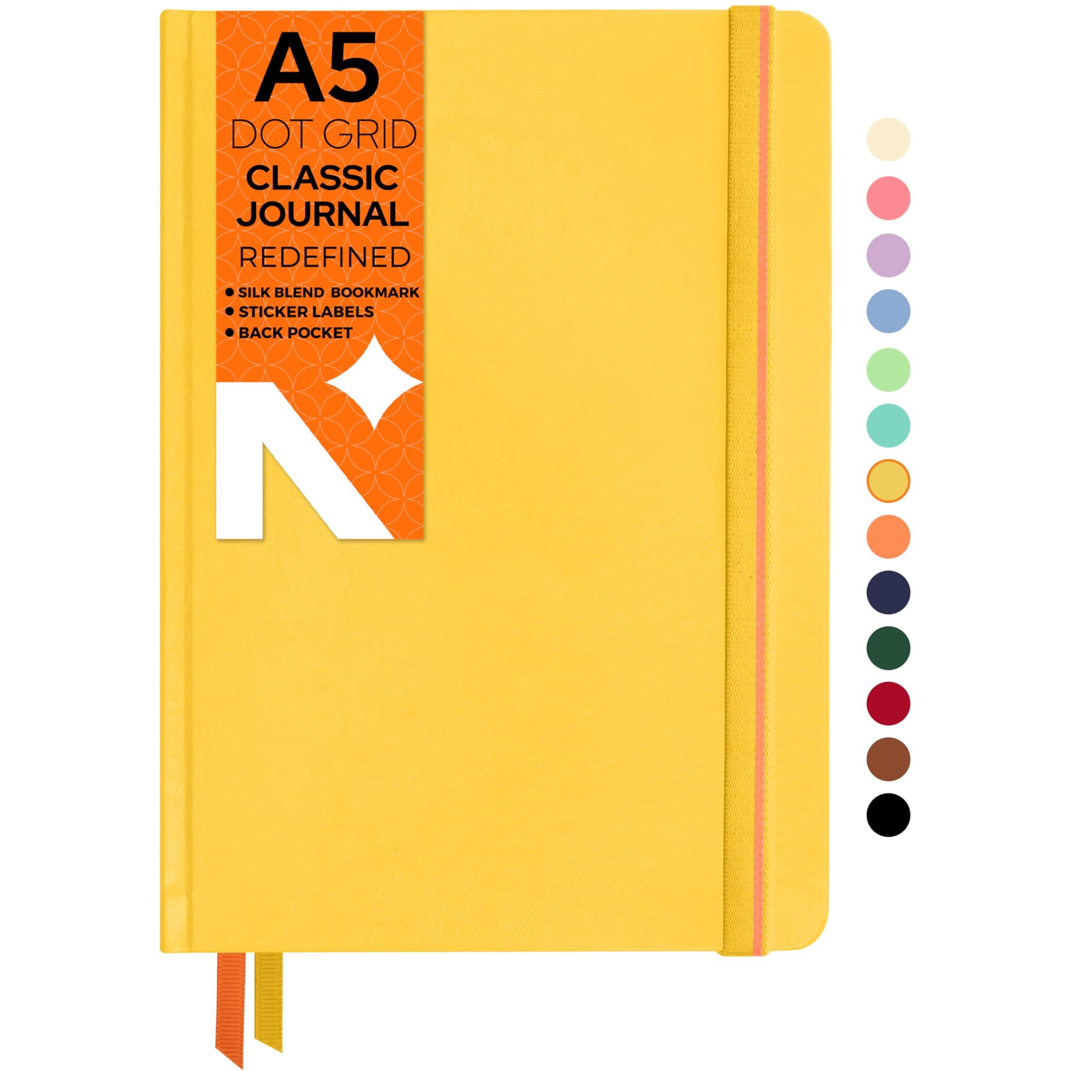 NeorahA5 Dot Grid Classic Notebook -110 Gsm (210X148Mm)-Hardcover Dotted Journal| Include Silk Book Marks |Backpocket |Sticker Label |Office Notebook Journal 160Pages|Completely Handmade (Yellow)