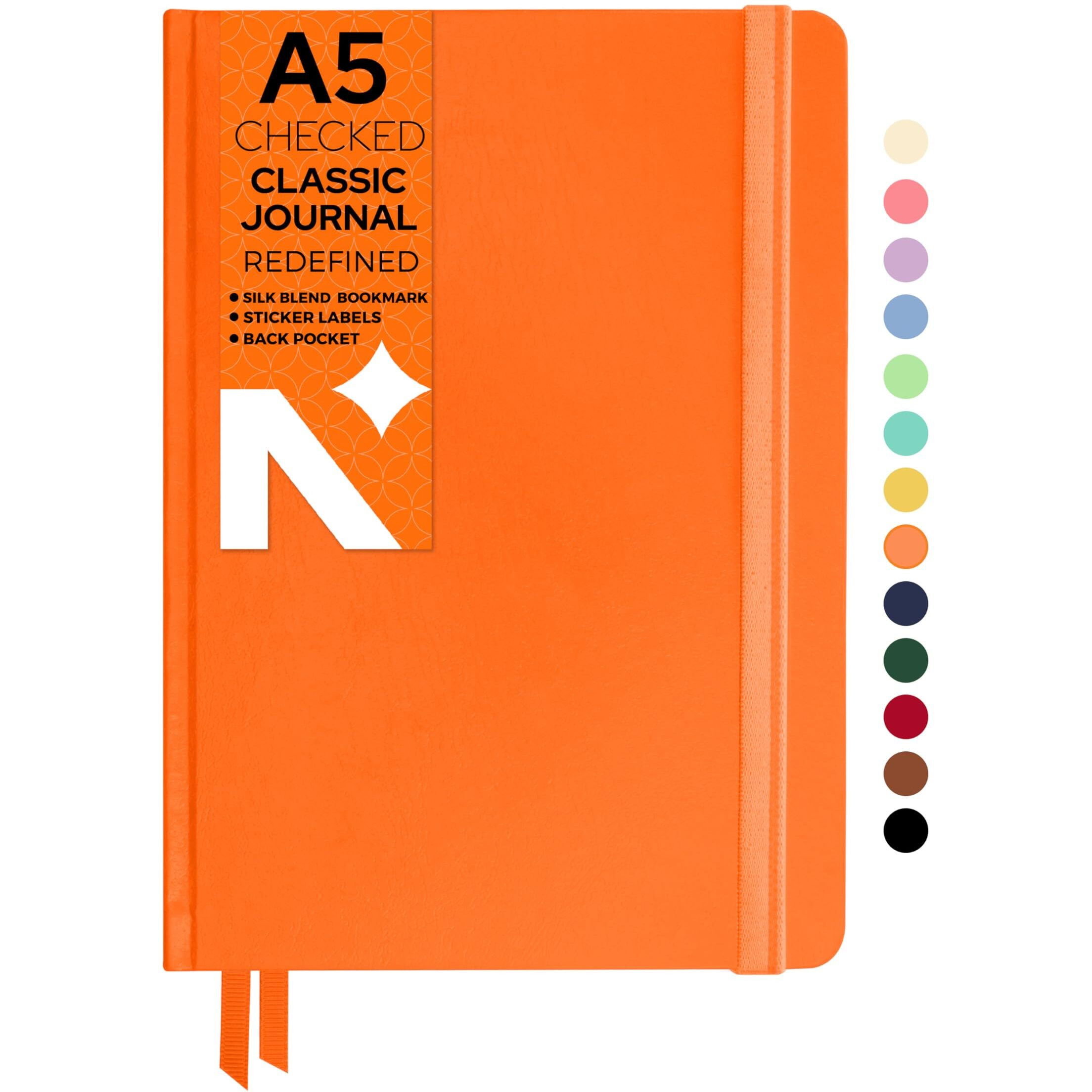 Neorah  A5 Squared Classic Notebook -110 Gsm (210X148Mm) -Hardcover Checked Journal| Includes Silk Book Marks | Backpocket |Sticker Label |Journal Box- Office Notebook Journal 160Pages | Completely Handmade (Orange)