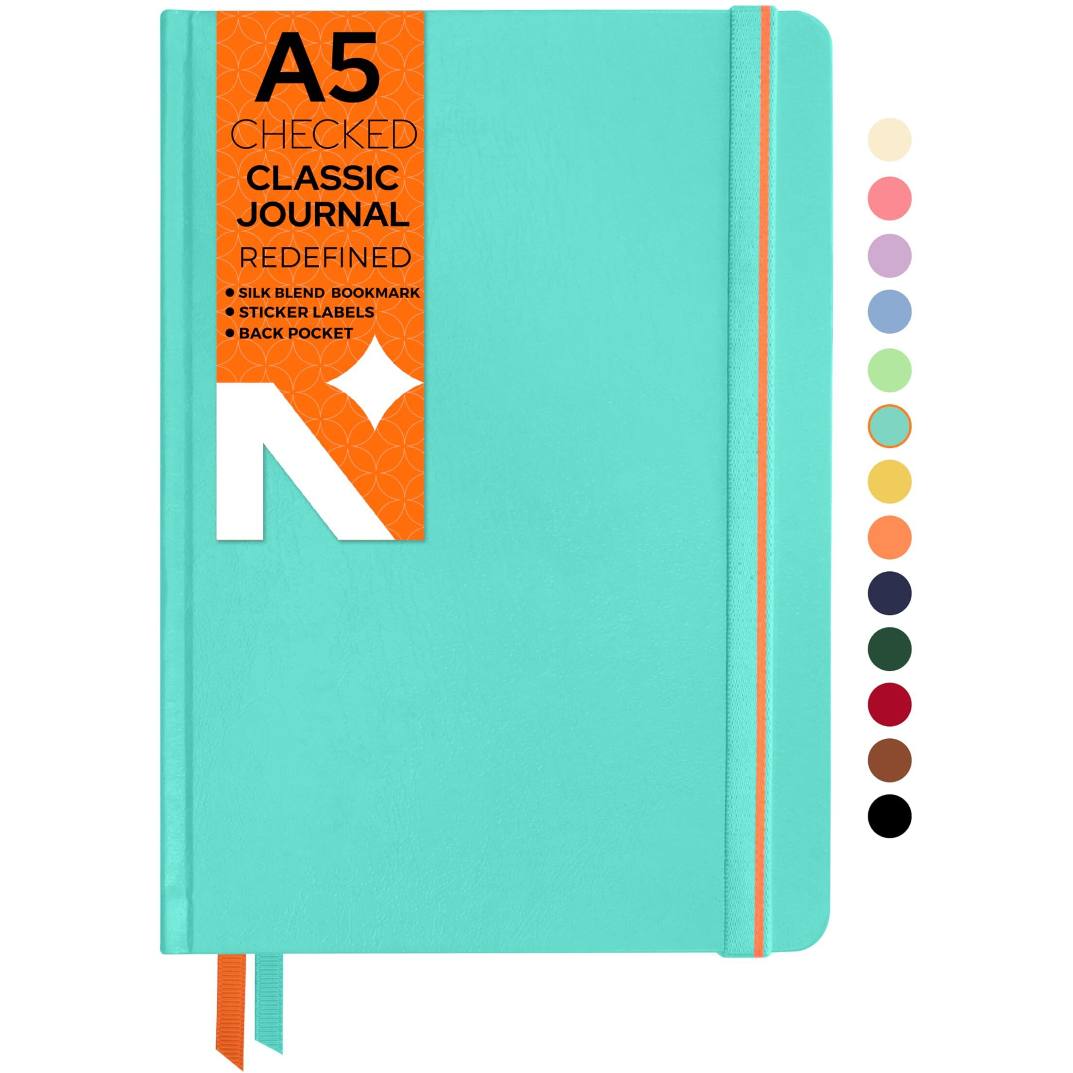 NeorahA5 Squared Classic Notebook -110 Gsm (210X148Mm)-Hardcover Checked Journal| Include Silk Book Marks |Backpocket |Sticker Label |Office Notebook Journal 160Pages |Completely Handmade (Teal)