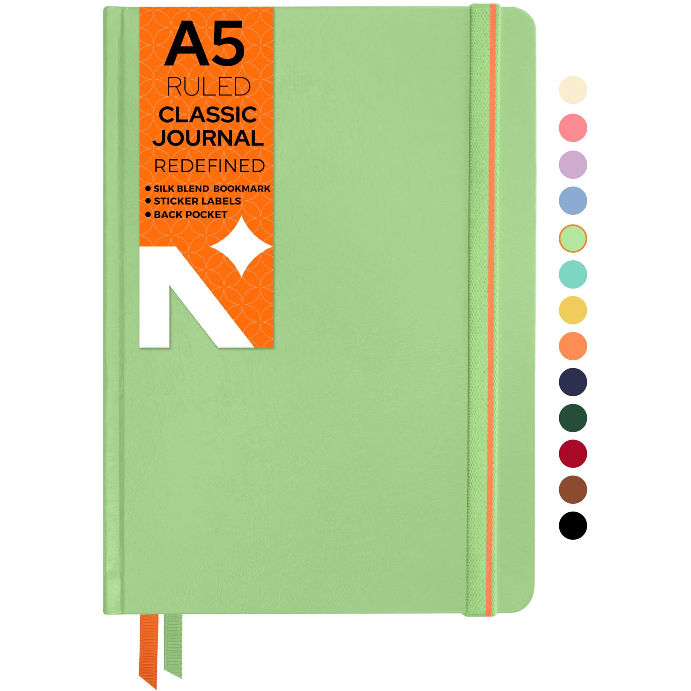 Neorah  A5 Ruled Classic Notebook -110 Gsm (210X148Mm) -Hardcover Ruled Journal| Includes Silk Book Marks | Backpocket |Sticker Label |Journal Box- Office Notebook Journal 160Pages | Completely Handmade (Light Green)
