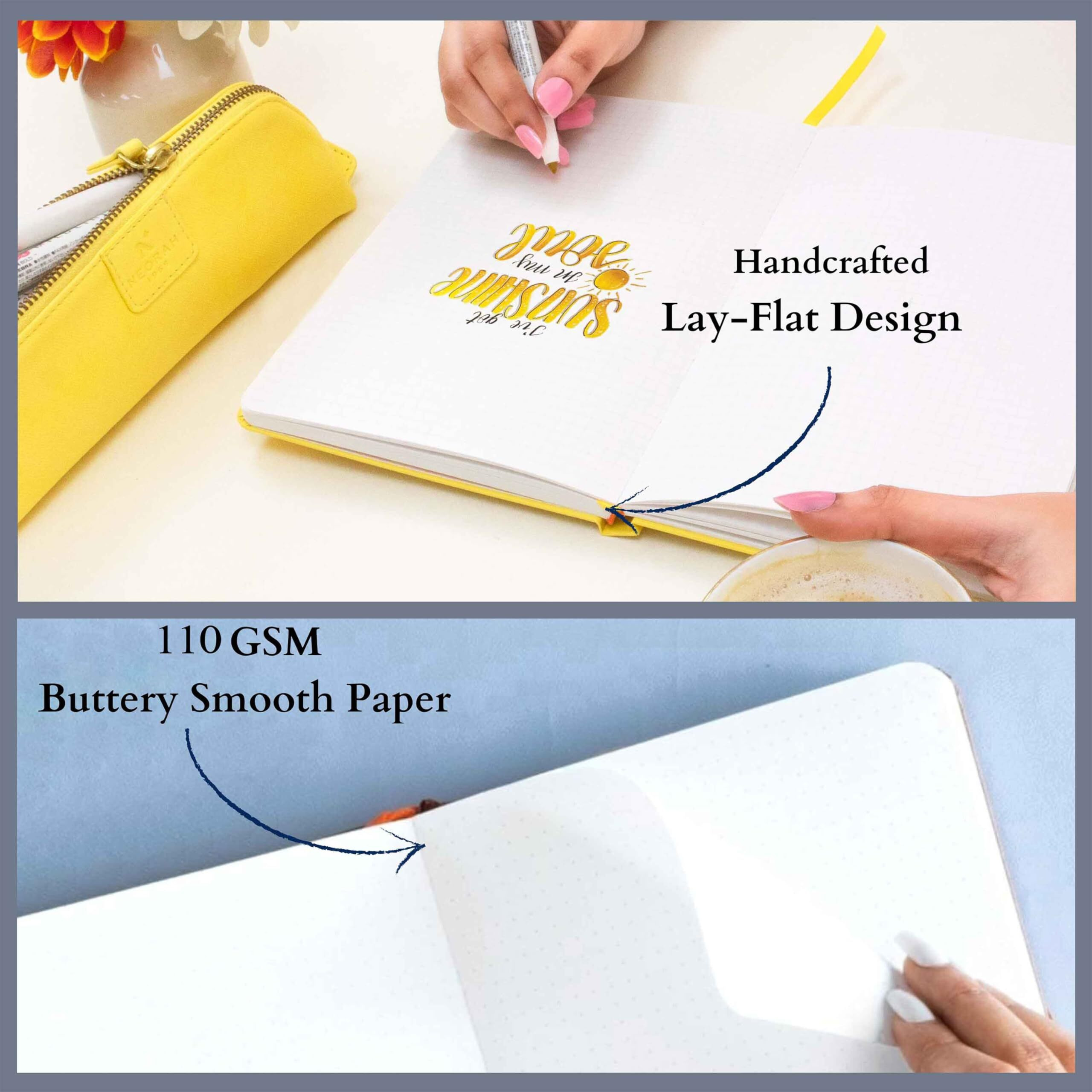 Neorah  A5 Ruled Classic Notebook -110 Gsm (210X148Mm) -Hardcover Ruled Journal| Includes Silk Book Marks | Backpocket |Sticker Label |Journal Box- Office Notebook Journal 160Pages | Completely Handmade (Yellow)