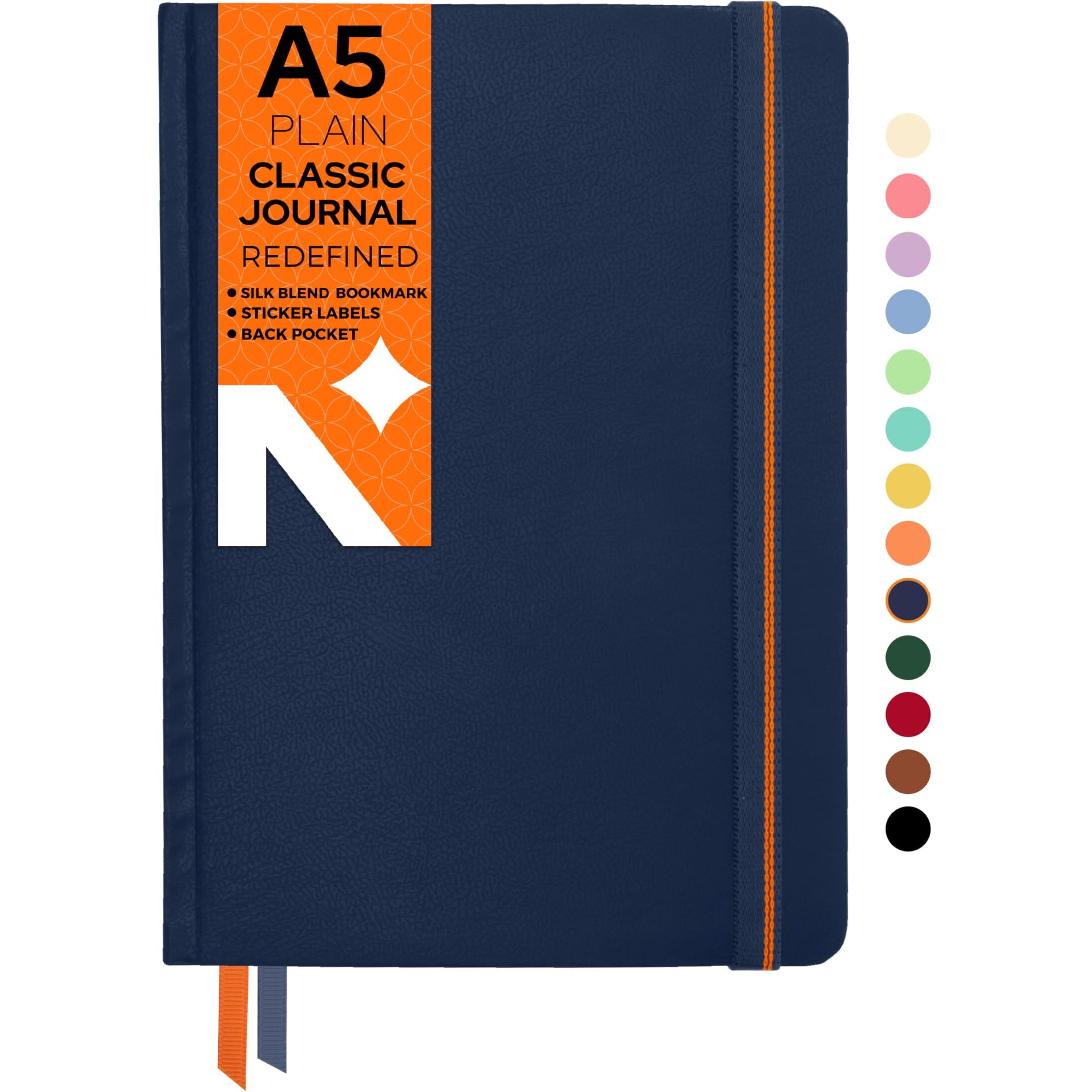 Neorah  A5 Plain Classic Notebook -110 Gsm (210X148Mm) -Hardcover Unruled Journal| Includes Silk Book Marks | Backpocket |Sticker Label |Journal Box- Office Notebook Journal 160Pages | Completely Handmade (Dark Blue)