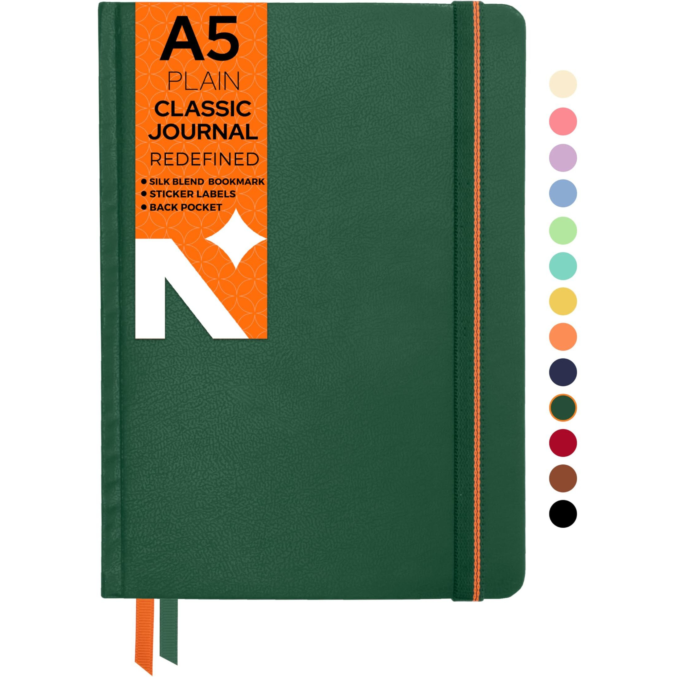 Neorah  A5 Plain Classic Notebook -110 Gsm (210X148Mm) -Hardcover Unruled Journal| Includes Silk Book Marks | Backpocket |Sticker Label |Journal Box- Office Notebook Journal 160Pages | Completely Handmade (Dark Green)
