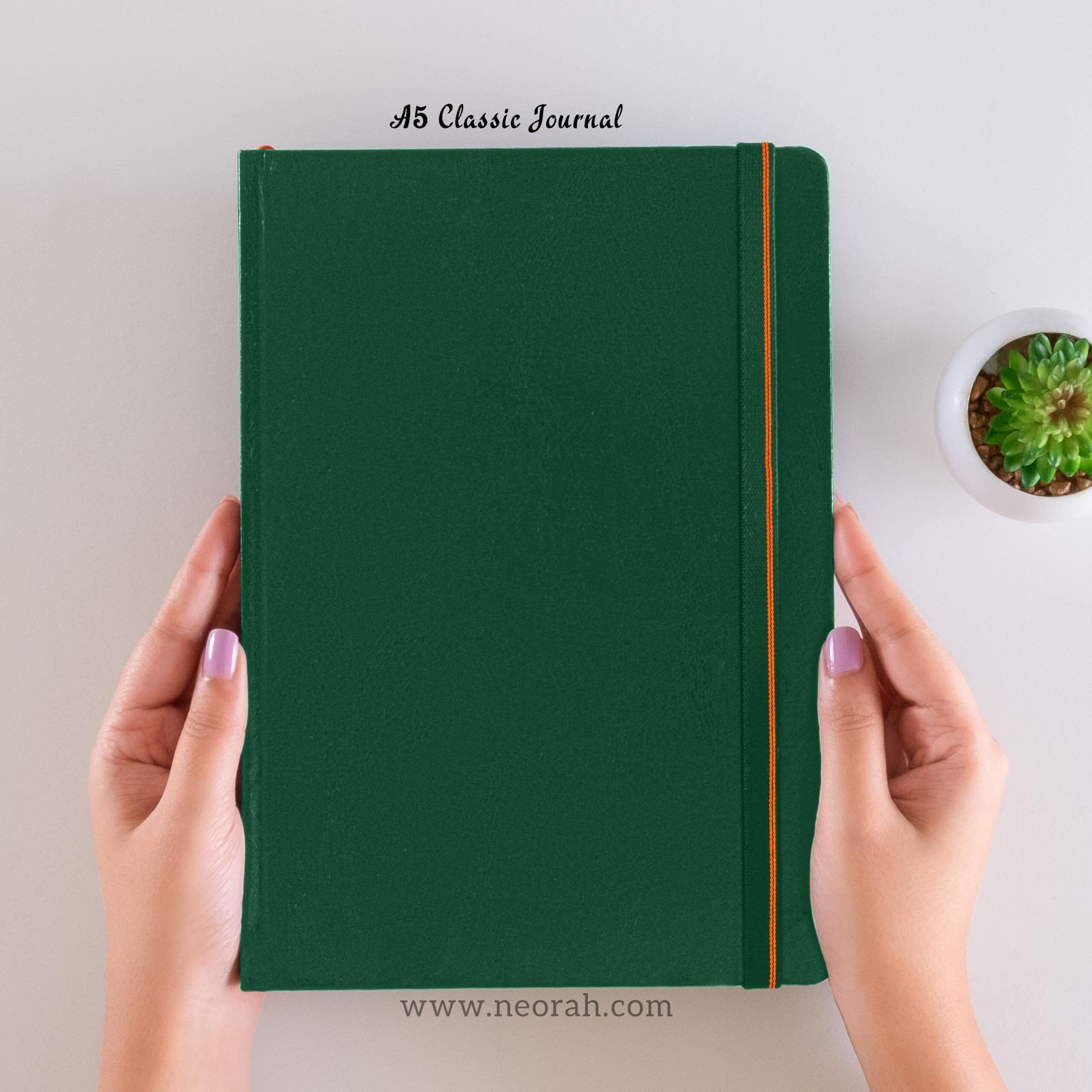 Neorah  A5 Plain Classic Notebook -110 Gsm (210X148Mm) -Hardcover Unruled Journal| Includes Silk Book Marks | Backpocket |Sticker Label |Journal Box- Office Notebook Journal 160Pages | Completely Handmade (Dark Green)