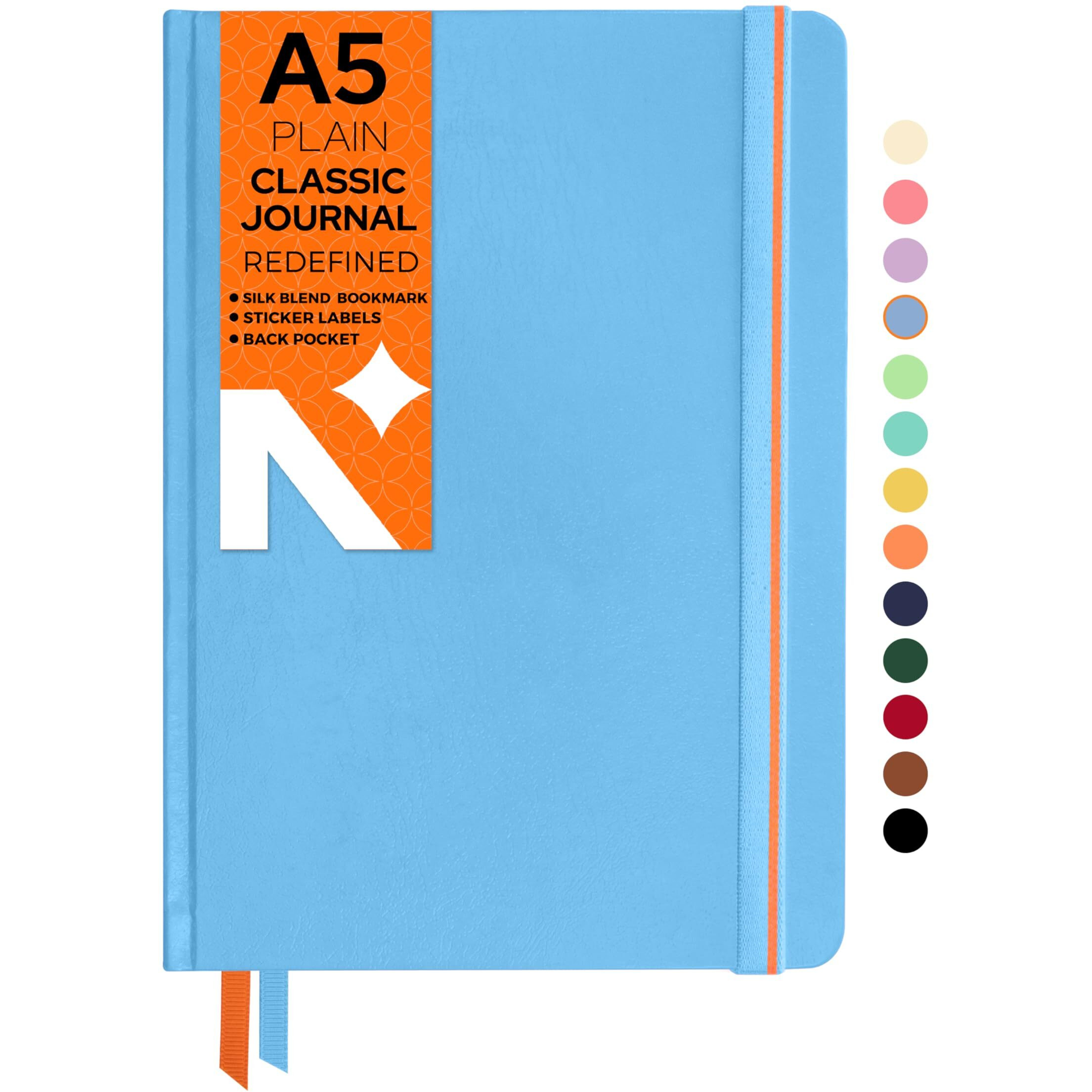 Neorah  A5 Plain Classic Notebook -110 Gsm (210X148Mm) -Hardcover Unruled Journal| Includes Silk Book Marks | Backpocket |Sticker Label |Journal Box- Office Notebook Journal 160Pages | Completely Handmade (Light Blue)