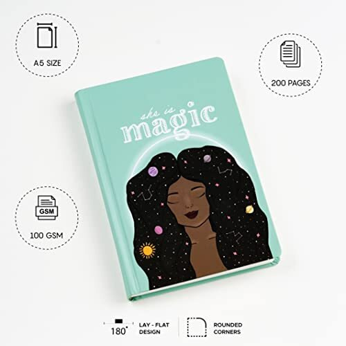 Factor Notes Hardbound Notebook 100 Gsm|A5|3 Bookmarks|200 Pages|Inner Pocket|Ruled (She Is Magic)